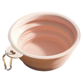 Macaron Color Portable Foldable Travel Bowl for Cats Dogs Lightweight Space-Saving Pet Feeding Drinking Outdoor Use 350ml (Color: Pink)